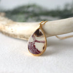 Load image into Gallery viewer, Encased Floral Gold Teardrop Necklace with Red Rose

