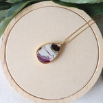 Load image into Gallery viewer, Encased Floral Gold Teardrop Necklace with Red Rose
