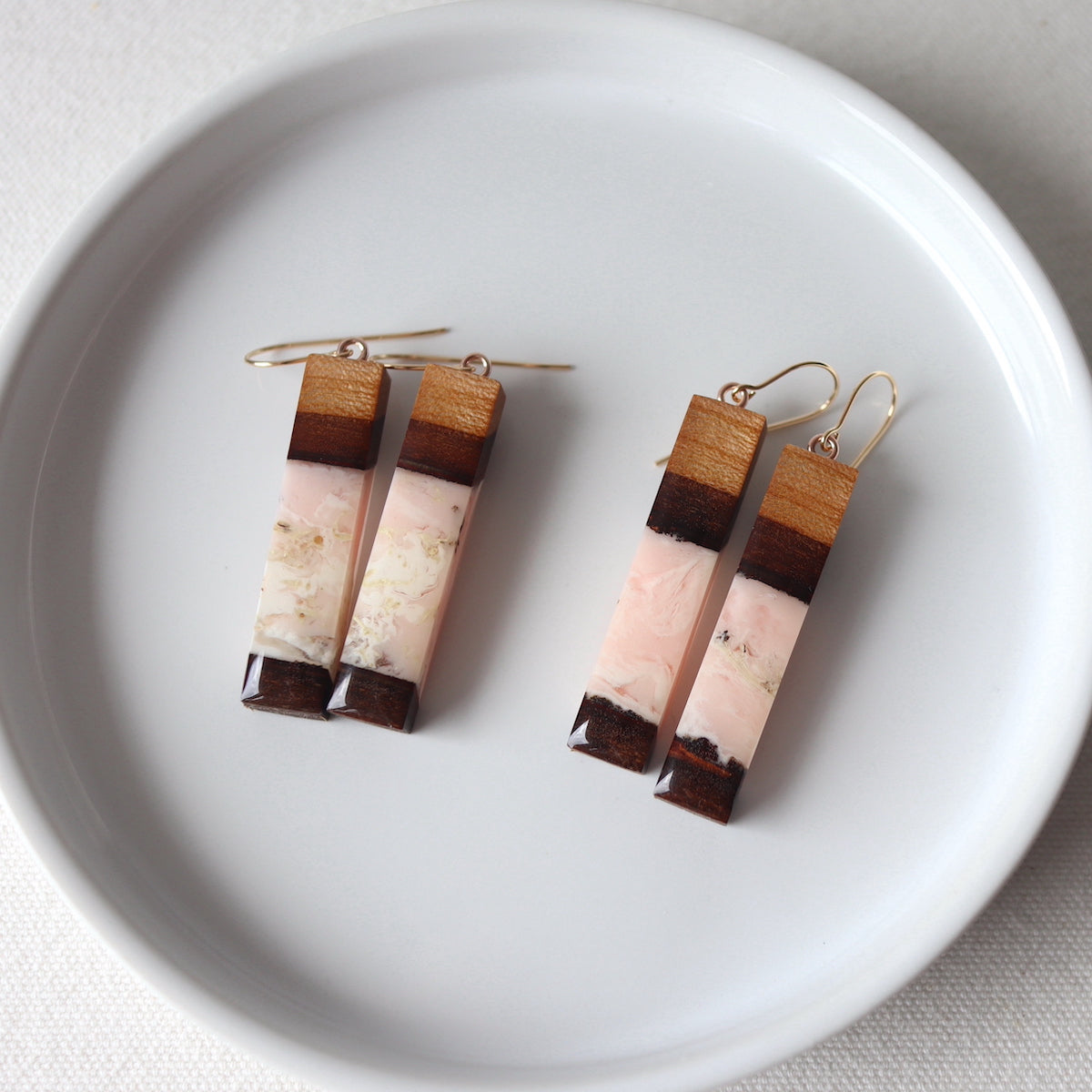 Dangle Earrings. Cherry Bark with Pink Resin (Medium 45mm)
