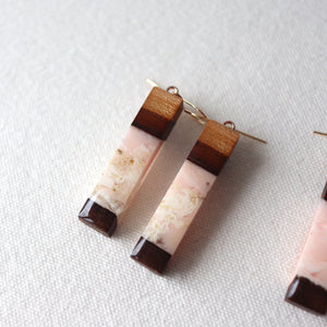 Dangle Earrings. Cherry Bark with Pink Resin (Medium 45mm)