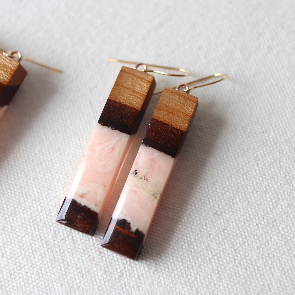 Dangle Earrings. Cherry Bark with Pink Resin (Medium 45mm)