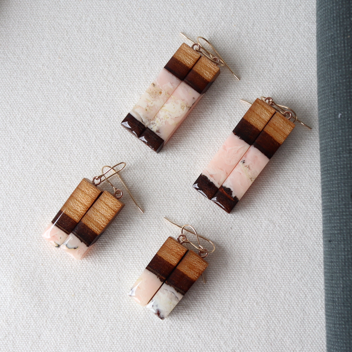 Dangle Earrings. Cherry Bark with Pink Resin (Medium 45mm)