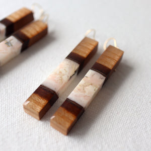 Dangle Earrings. Cherry Bark with Pink Resin (Long 60mm)