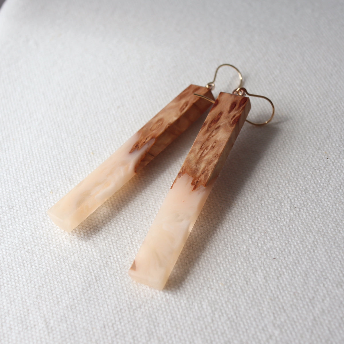 Dangle Earrings. Mallee Burl and Pink Resin
