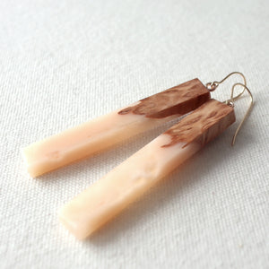 Dangle Earrings. Mallee Burl and Pink Resin