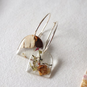 Florals 2023 Hoop Earrings with Rose Petals and Birch Bark (33mm)