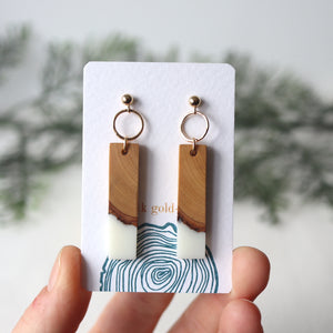 Dangle Earrings. Olive Wood and White Resin
