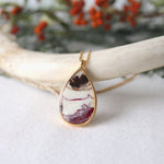 Load image into Gallery viewer, Florals. Encased Gold Teardrop Necklace with Red Rose
