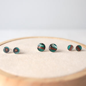 birch bark studs with sterling silver cups and blue resin by Wild Blue Yonder