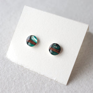 birch bark studs with sterling silver cups and blue resin by Wild Blue Yonder