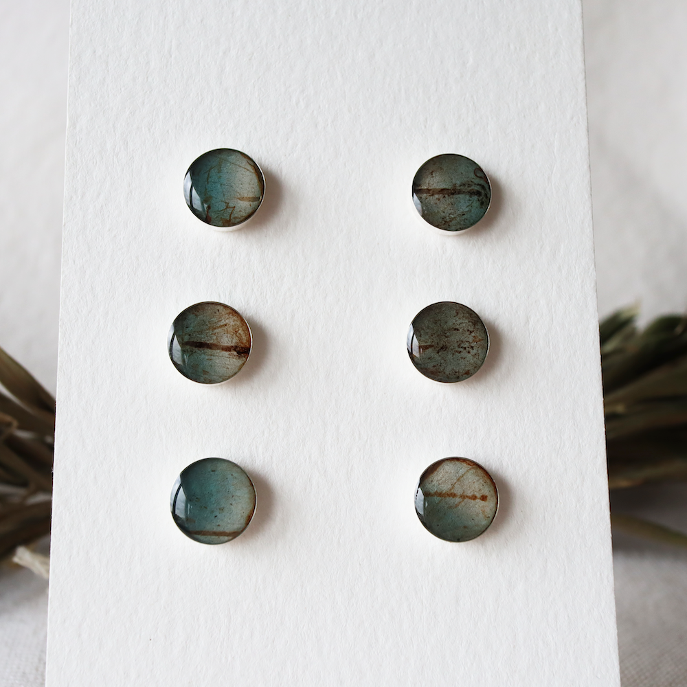 Encased Birch Bark Studs on Sterling Silver