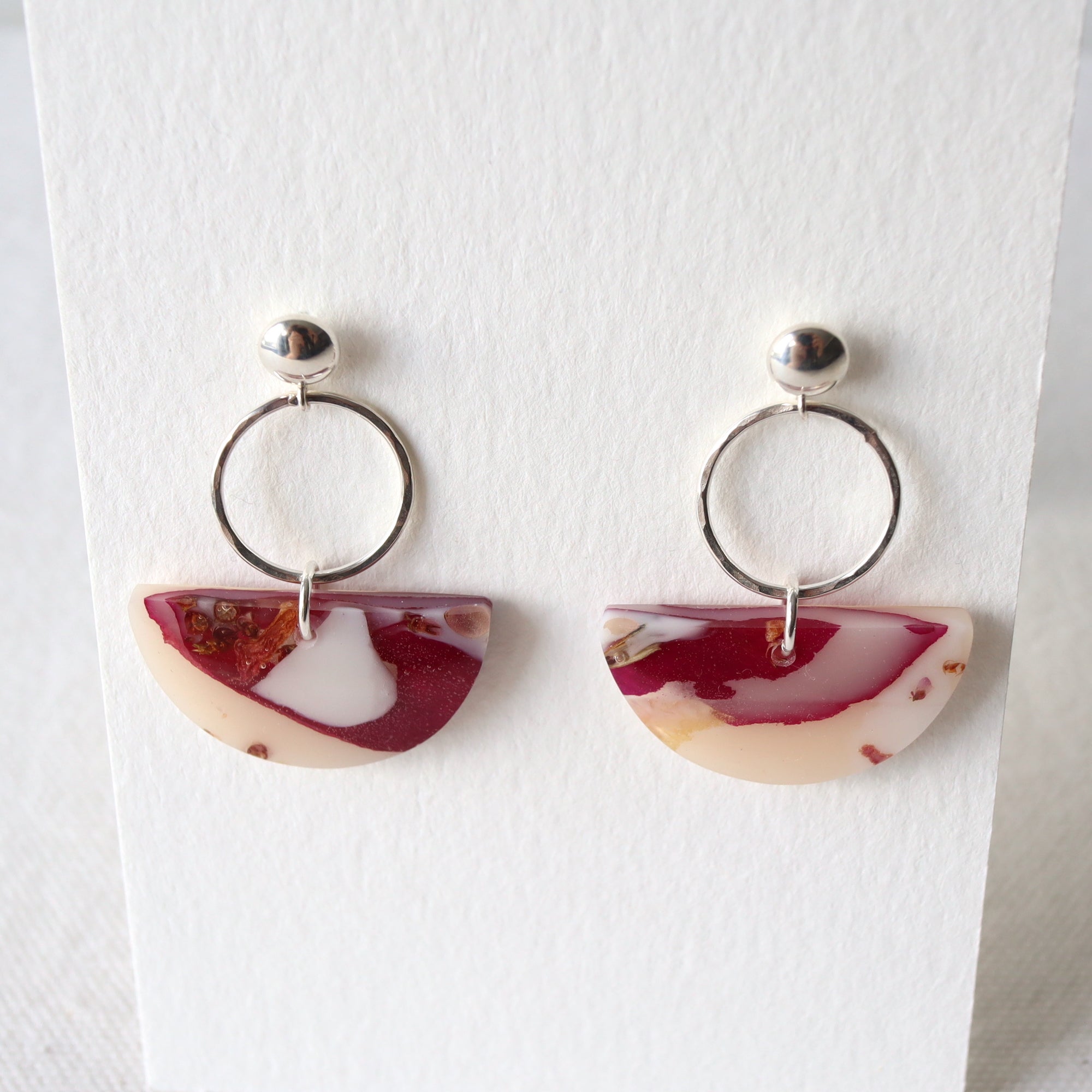 Florals. Colourful Drop Earrings on Sterling Silver Studs