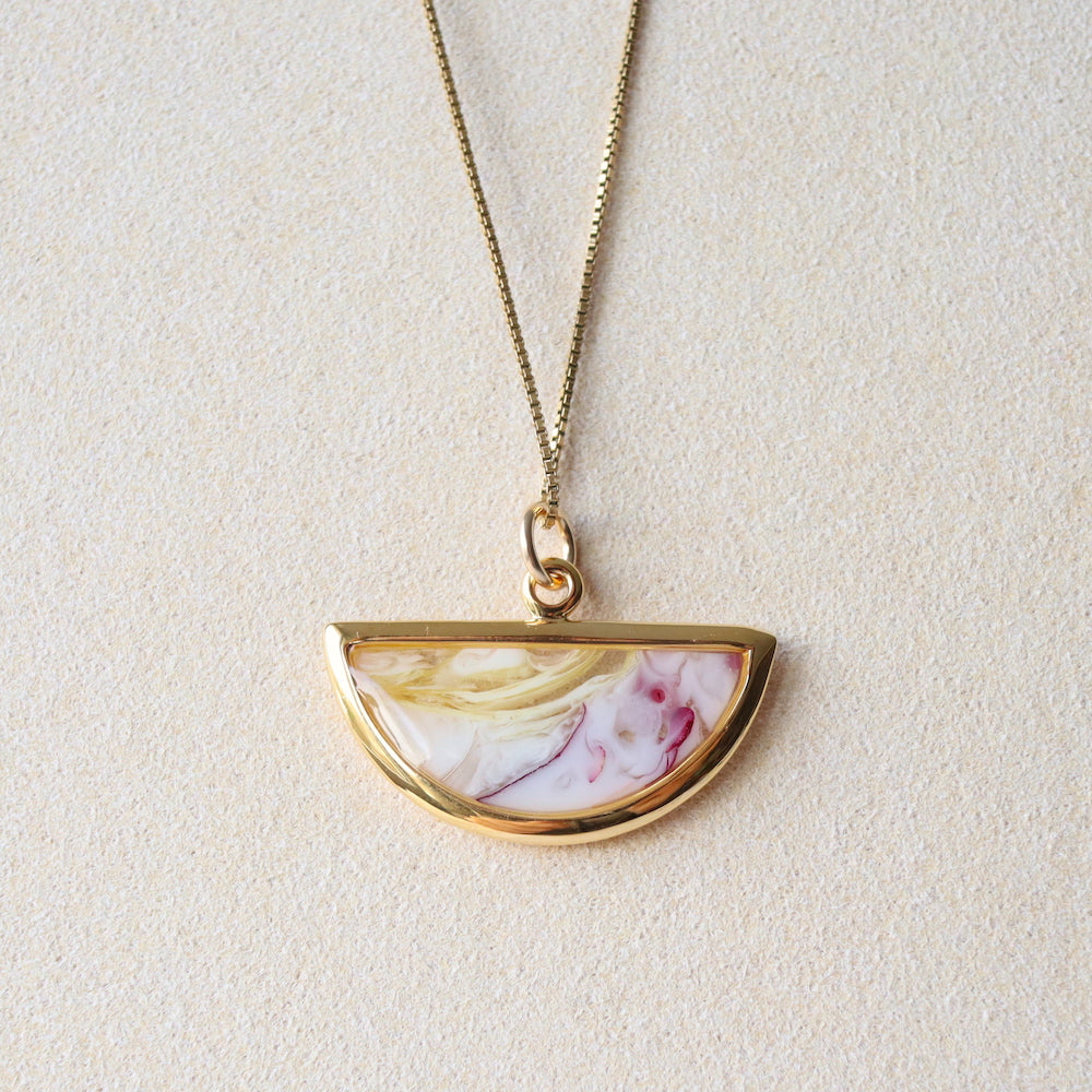 Encased Floral Gold Half-moon Necklace