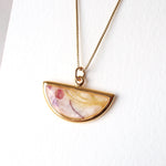 Load image into Gallery viewer, Encased Floral Gold Half-moon Necklace

