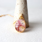 Load image into Gallery viewer, Florals. Encased Gold Teardrop Necklace with Dahlia Flower
