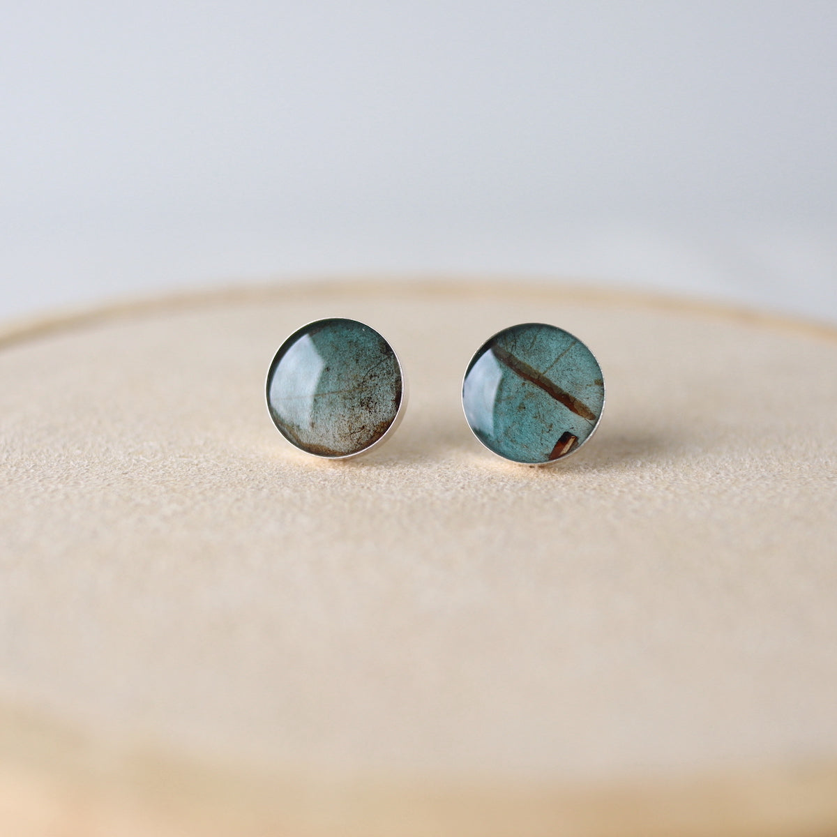 Encased Birch Bark Studs on Sterling Silver