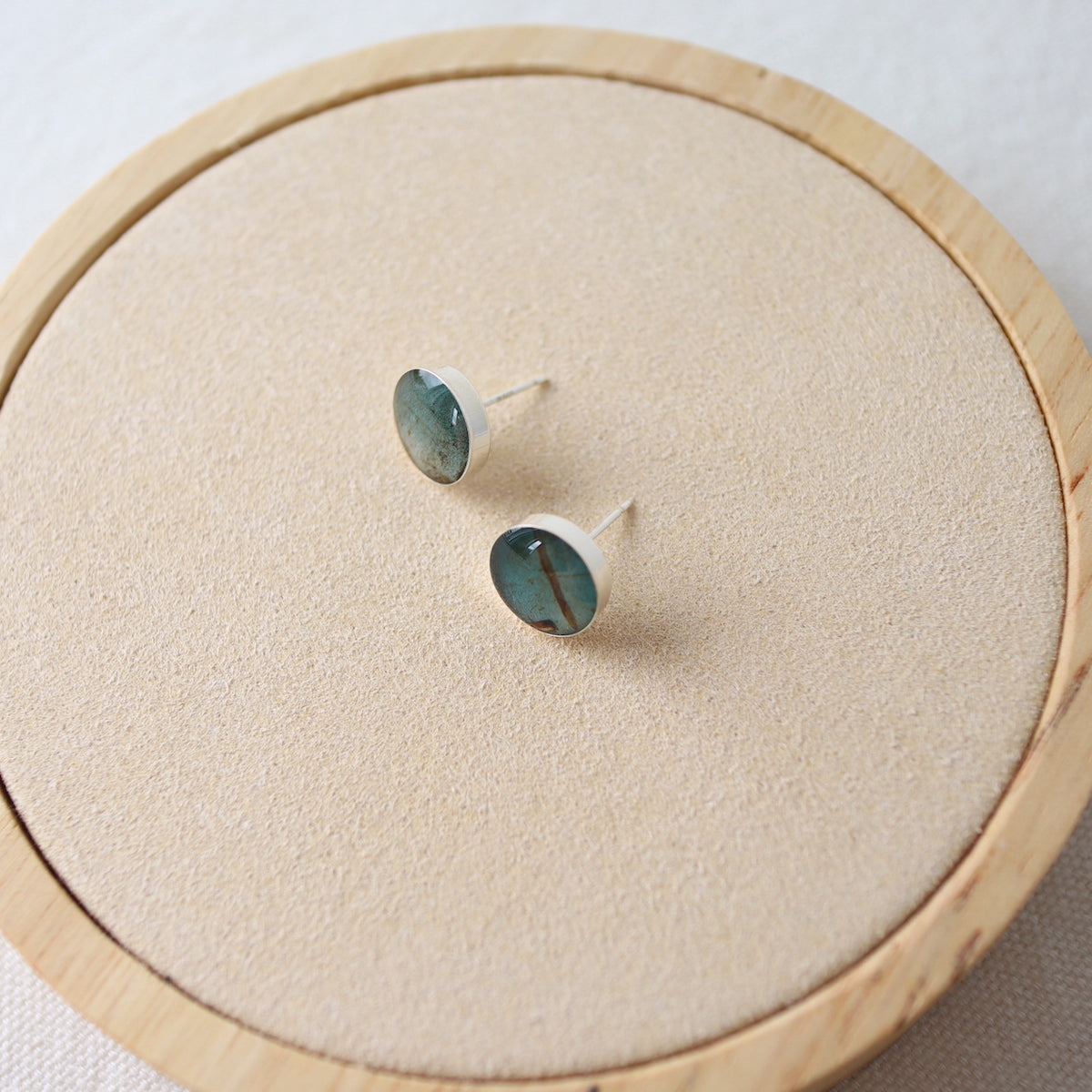 Encased Birch Bark Studs on Sterling Silver