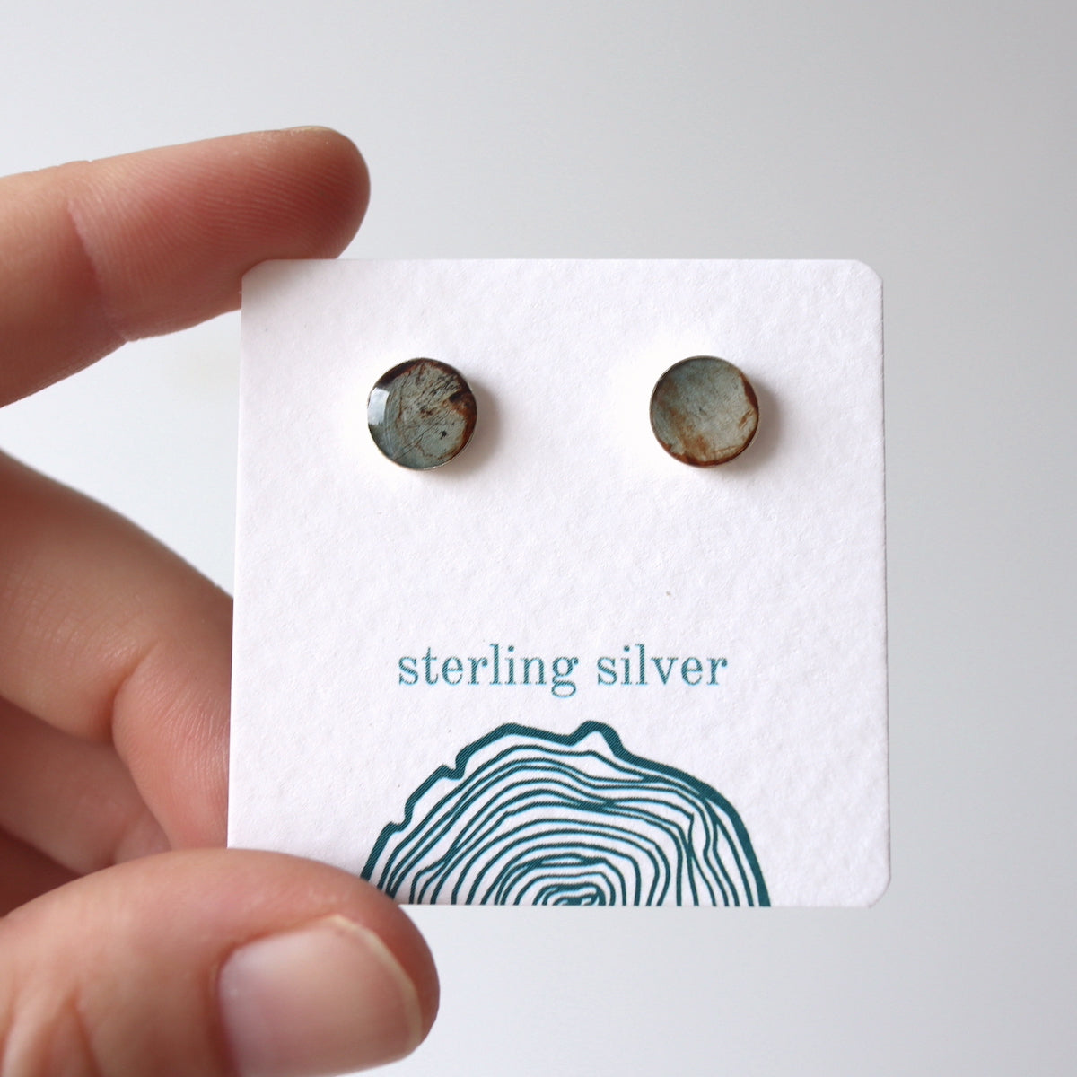Encased Birch Bark Studs on Sterling Silver