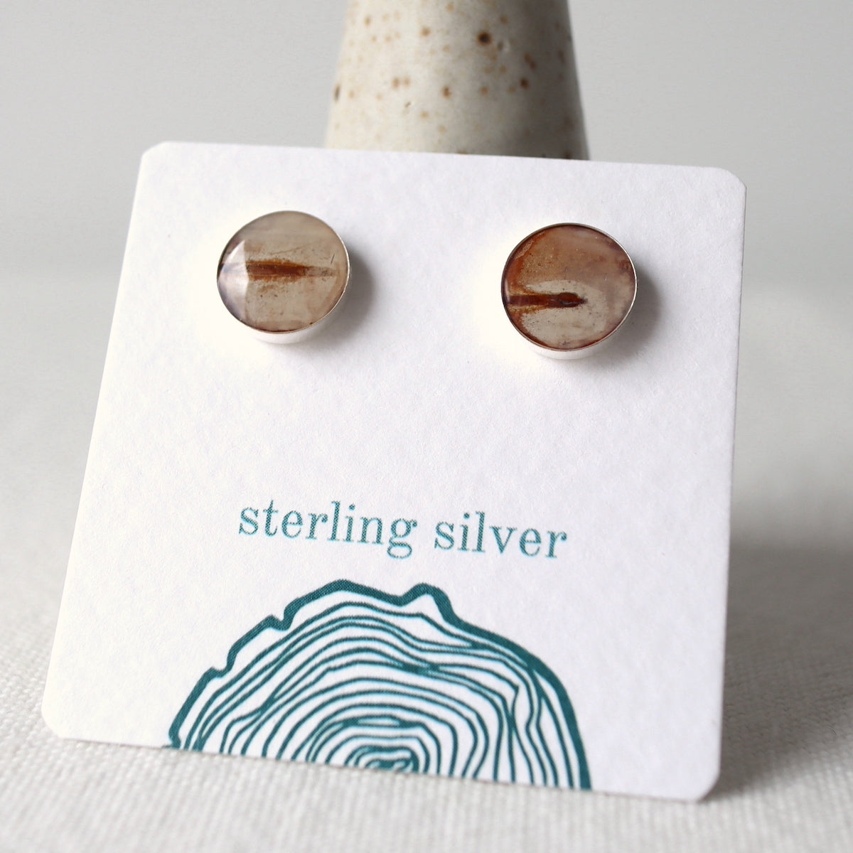 Encased Birch Bark Studs on Sterling Silver