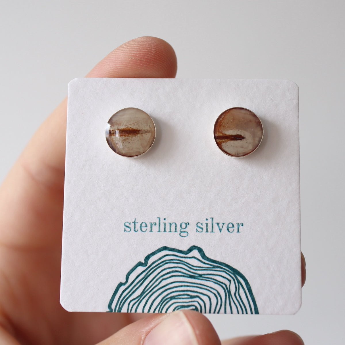 Encased Birch Bark Studs on Sterling Silver