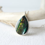 Load image into Gallery viewer, Encased Teardrop Necklace with Moss - Gold
