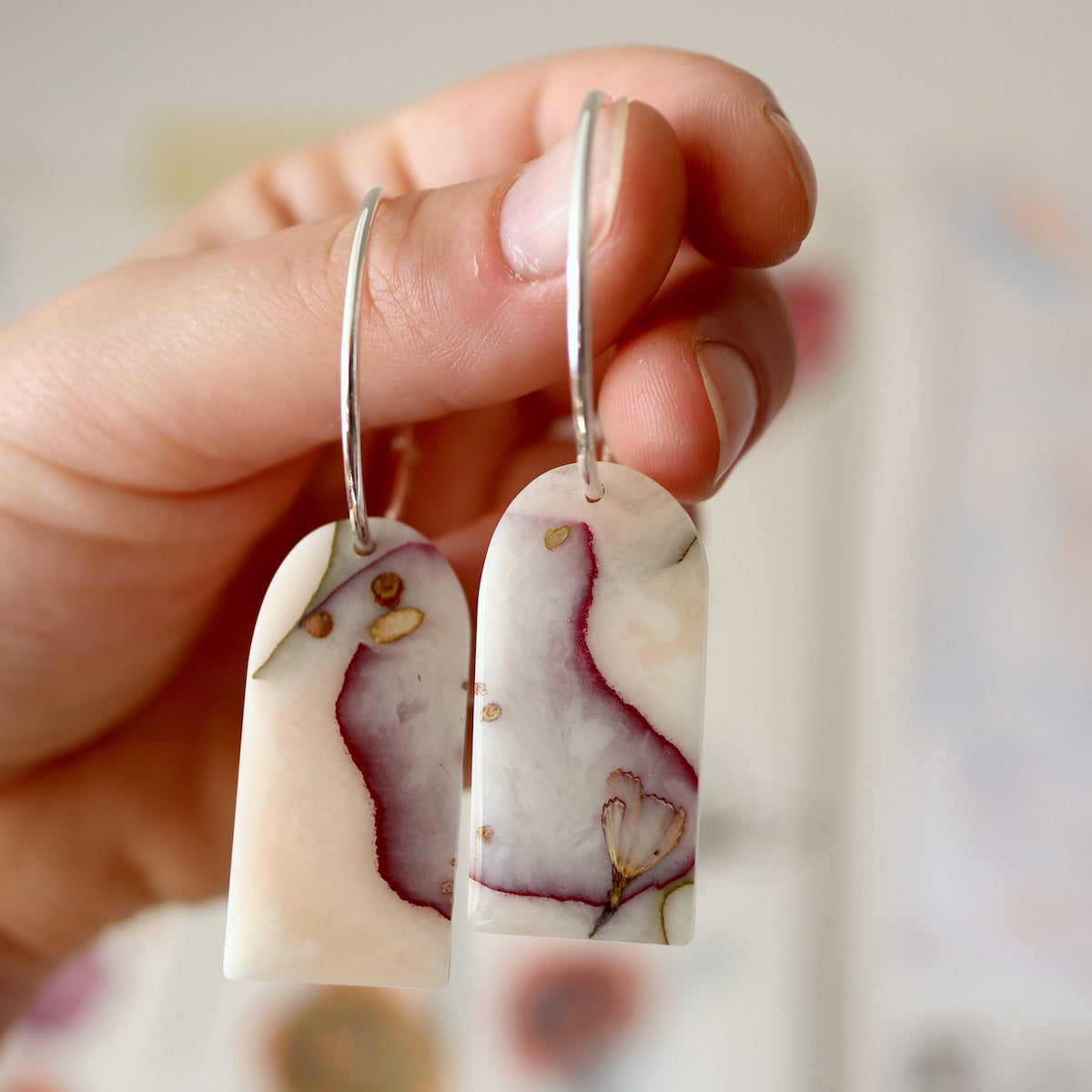 Floral Hoop Earrings with Peony Petals (33mm)