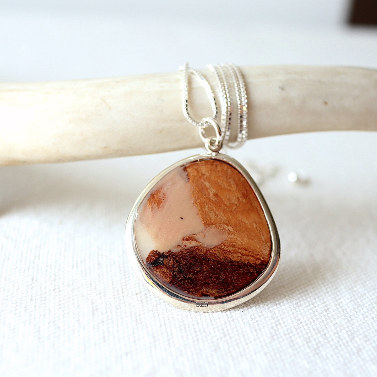 Encased Organic Circle in Sterling Silver with birch bark
