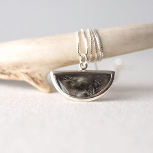 Dawn Collection. Silver Half-moon Necklace with Lichen