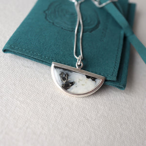 Dawn Collection. Silver Half-moon Necklace with Lichen