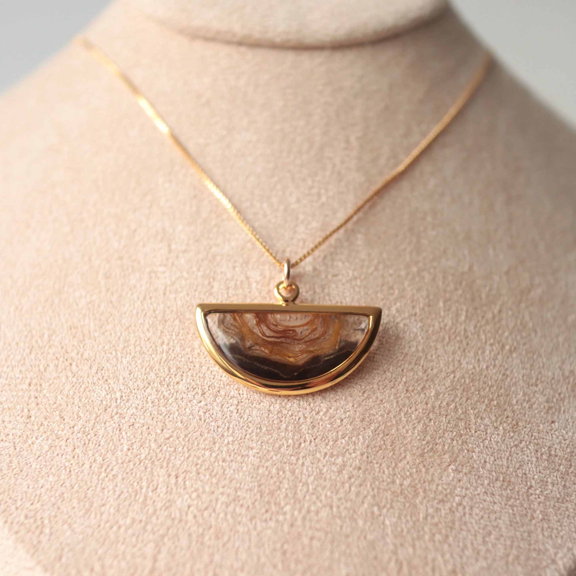 Dawn Collection. Gold Half-moon Necklace with Rose Petals