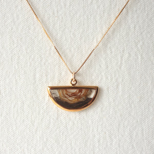 Dawn Collection. Gold Half-moon Necklace with Rose Petals
