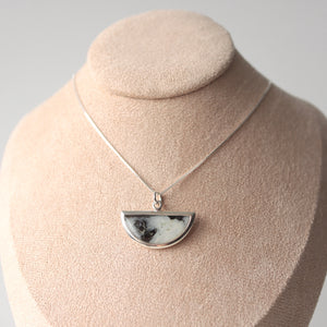 Dawn Collection. Silver Half-moon Necklace with Lichen