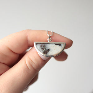 Dawn Collection. Silver Half-moon Necklace with Lichen