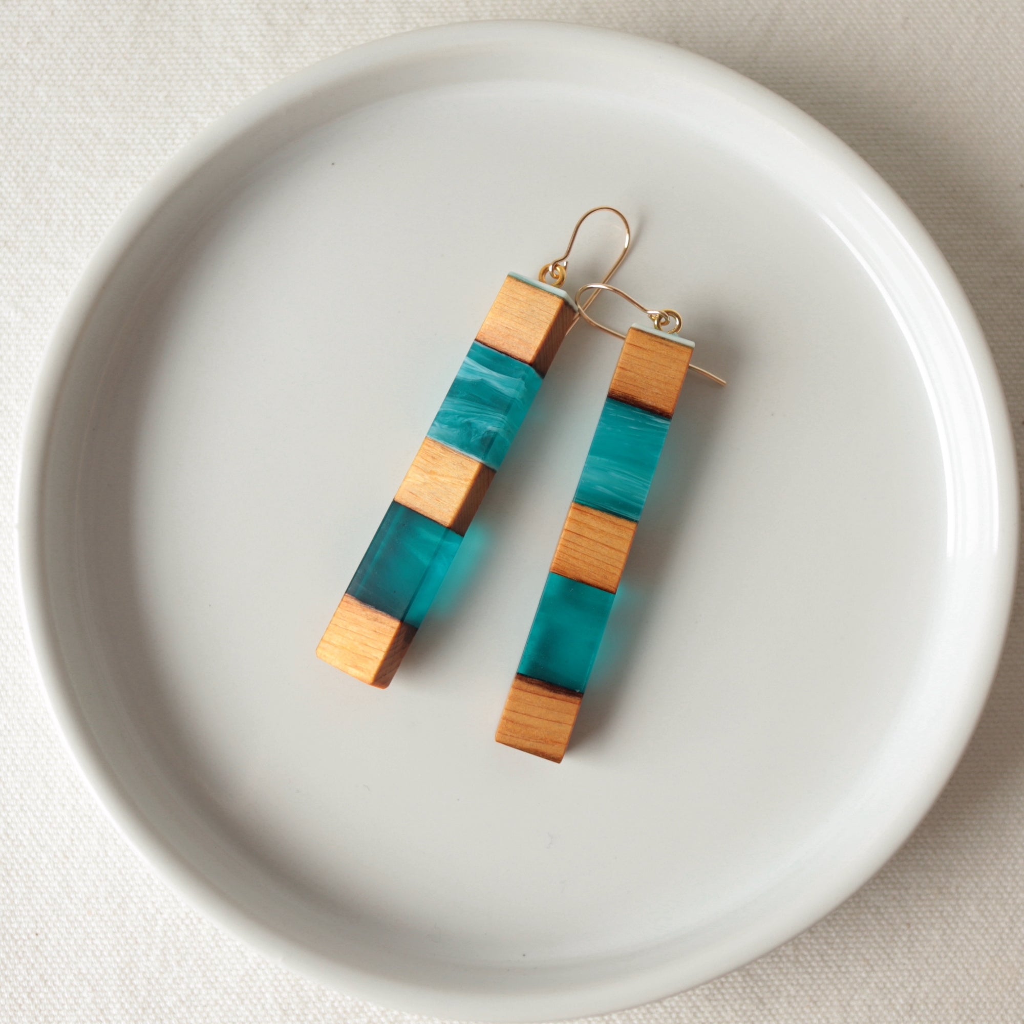 Dangle Earrings. Reclaimed Cedar and Turquoise Resin