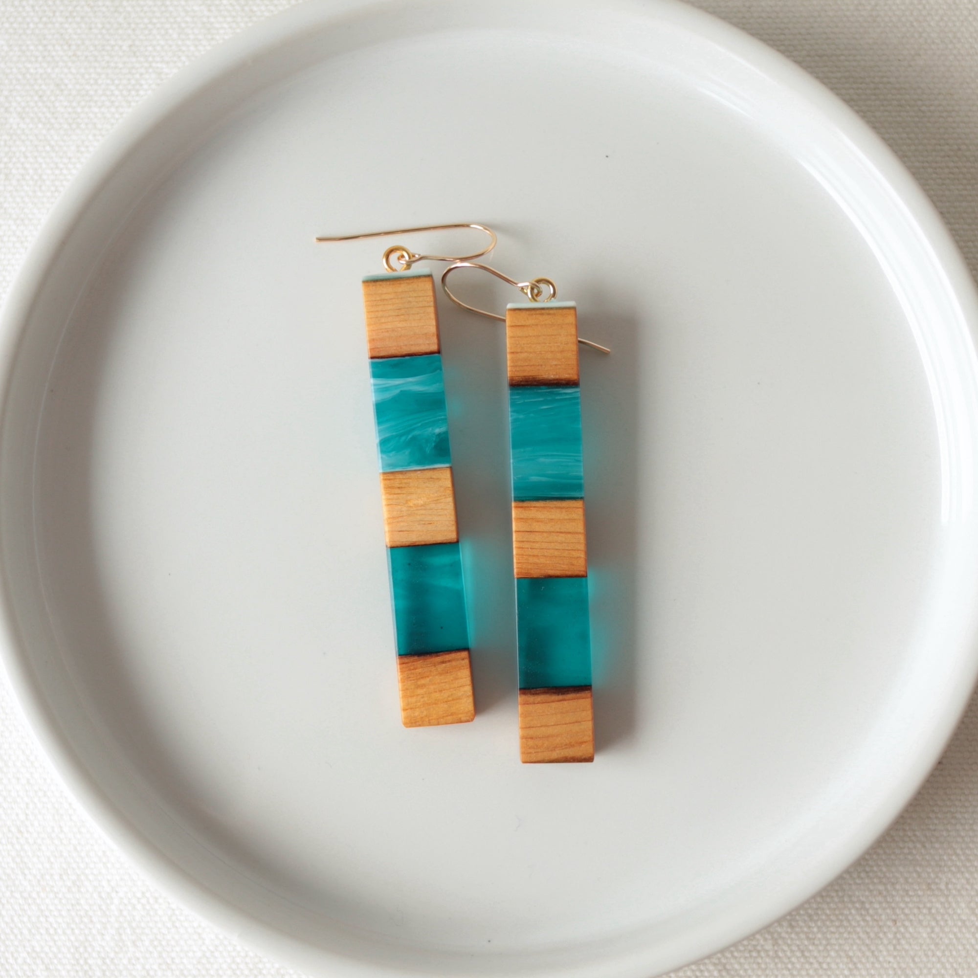 Dangle Earrings. Reclaimed Cedar and Turquoise Resin