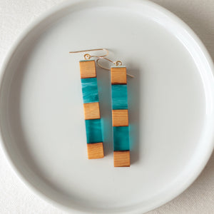 Dangle Earrings. Reclaimed Cedar and Turquoise Resin