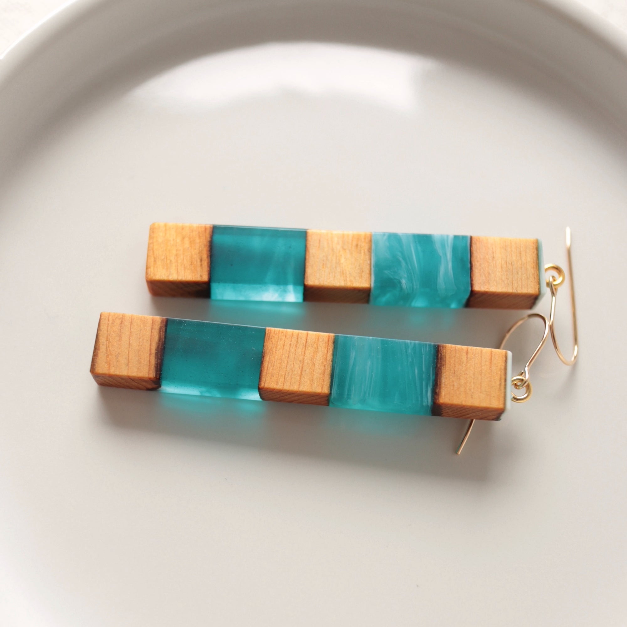 Dangle Earrings. Reclaimed Cedar and Turquoise Resin