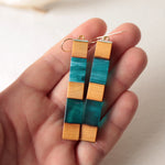 Load image into Gallery viewer, Dangle Earrings. Reclaimed Cedar and Turquoise Resin
