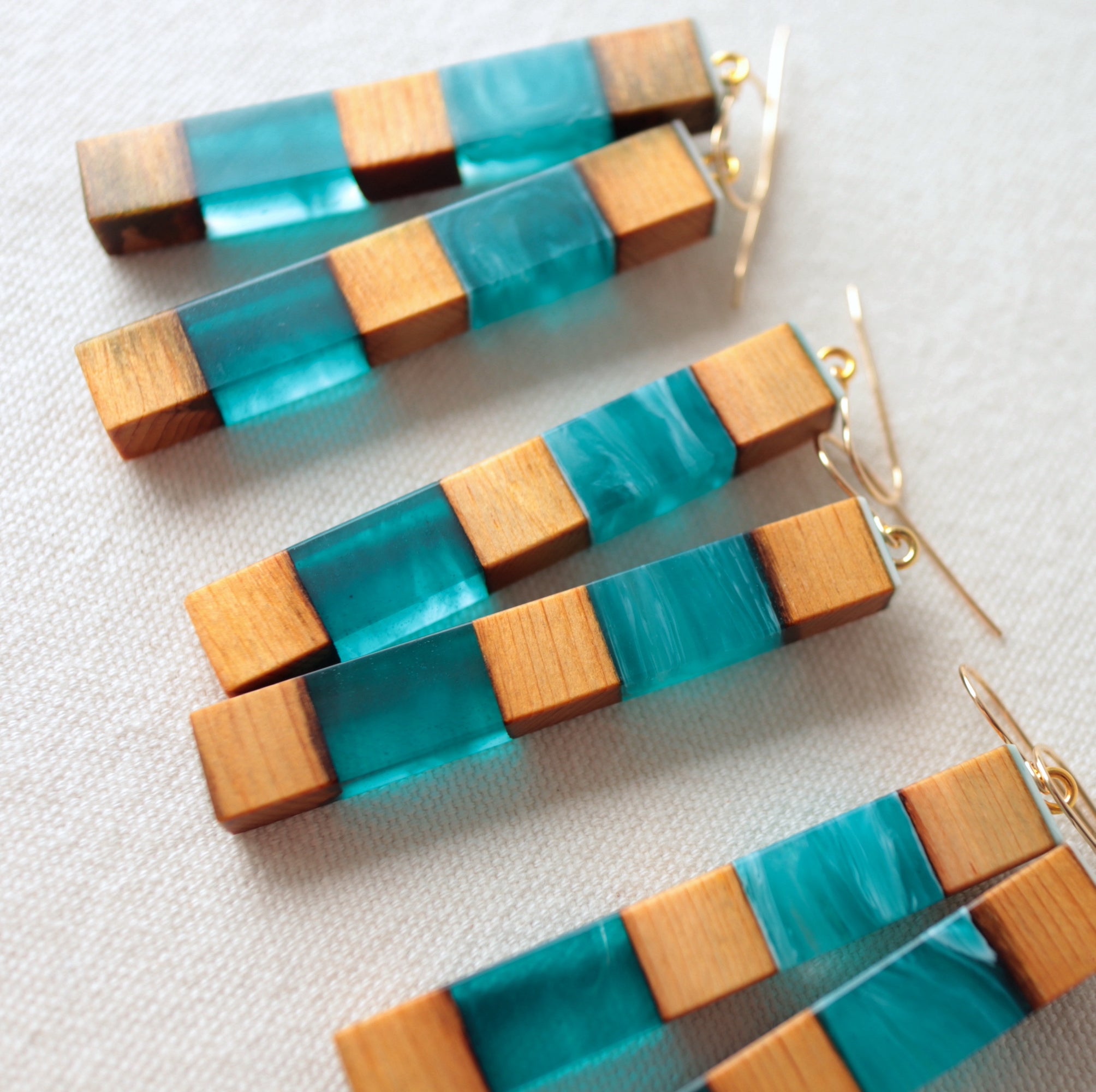 Dangle Earrings. Reclaimed Cedar and Turquoise Resin